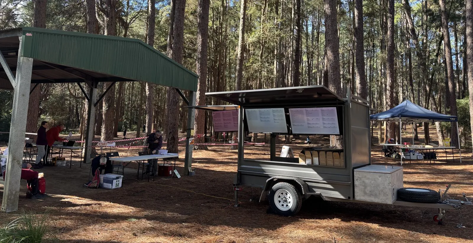 The meshO results trailer in an event arena