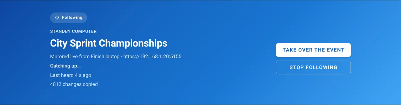 The same banner, saying Catching up instead of In sync.